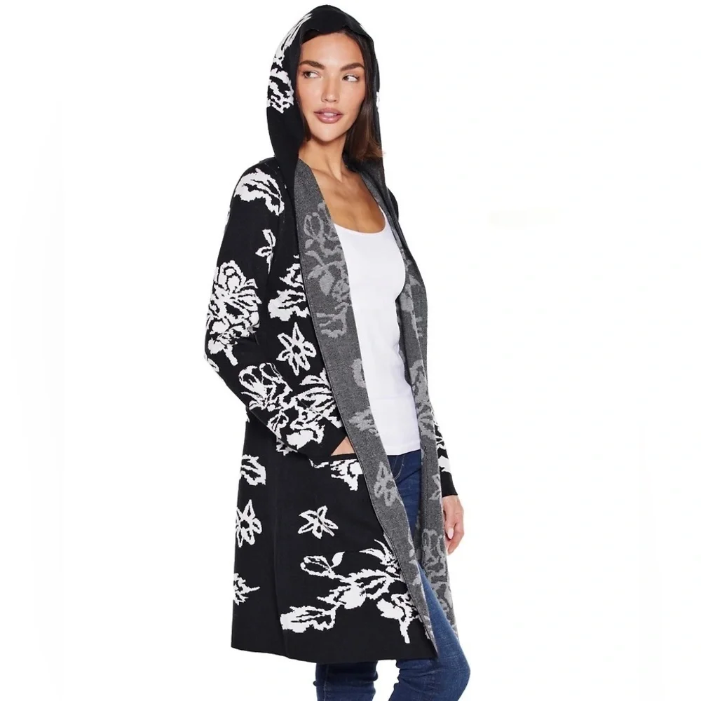 Belldini Hooded Fall Botanicals Coatigan Sweater